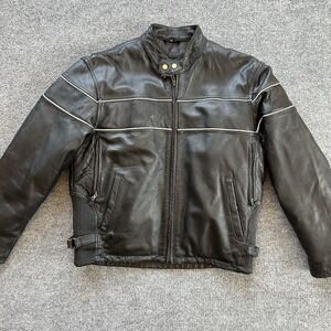 Bikers Dream Jacket Mens 46 Extra Large Black Leather Motorcycle Coat Liner